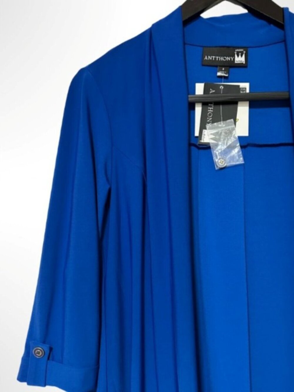 ANTTHONY ORIGINALS Stretchy Open Front Cardigan Royal Cobalt Blue Size S NWT - Picture 3 of 8